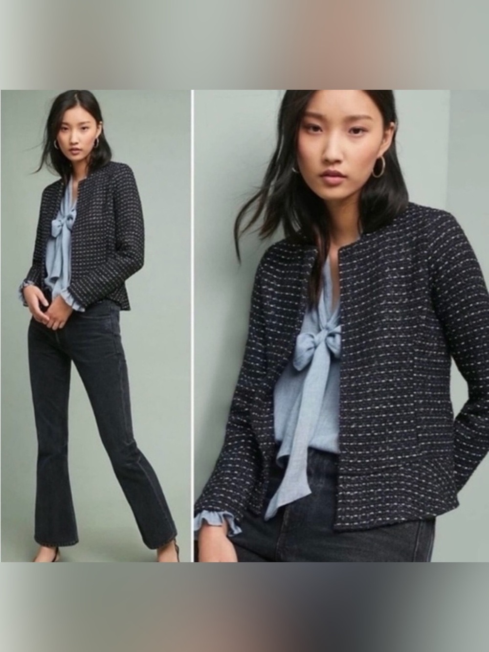Dolan Black & Navy Tweed Peplum Blazer